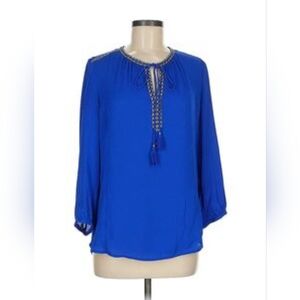 NWT Daniel Rainn DR2 Colbalt Blue Tasseled Blouse